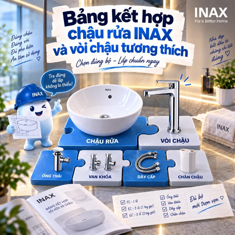 Bảng kết hợp chậu rửa INAX và vòi chậu tương thích