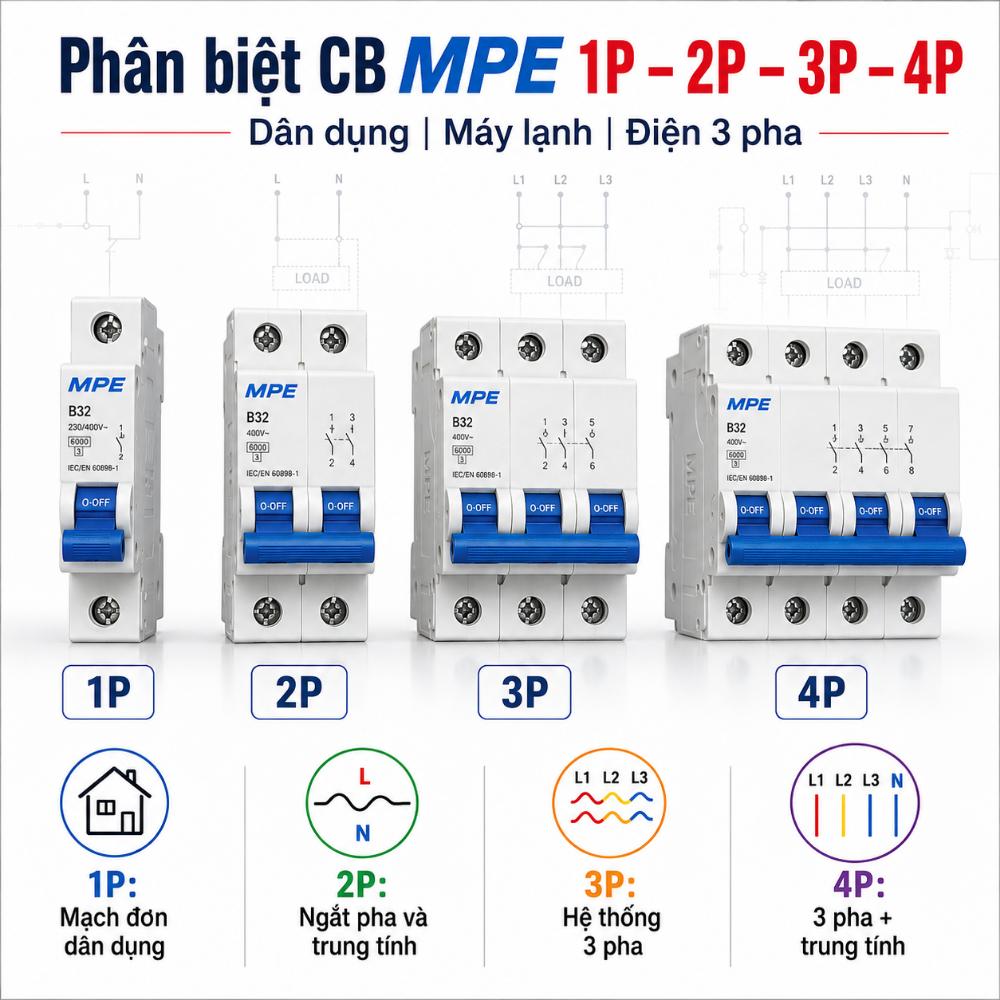 Các loại CB MPE phổ thông: Phân biệt seri, số cực và công dụng từng loại