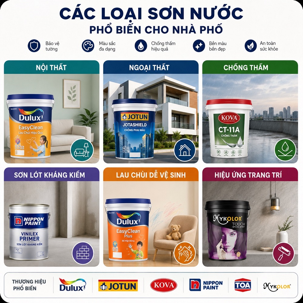 Các loại sơn nước phổ biến cho nhà phố và cách chọn phù hợp