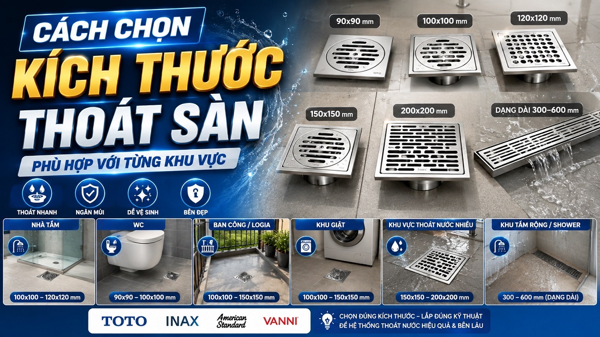Cách chọn kích thước thoát sàn phù hợp với từng khu vực