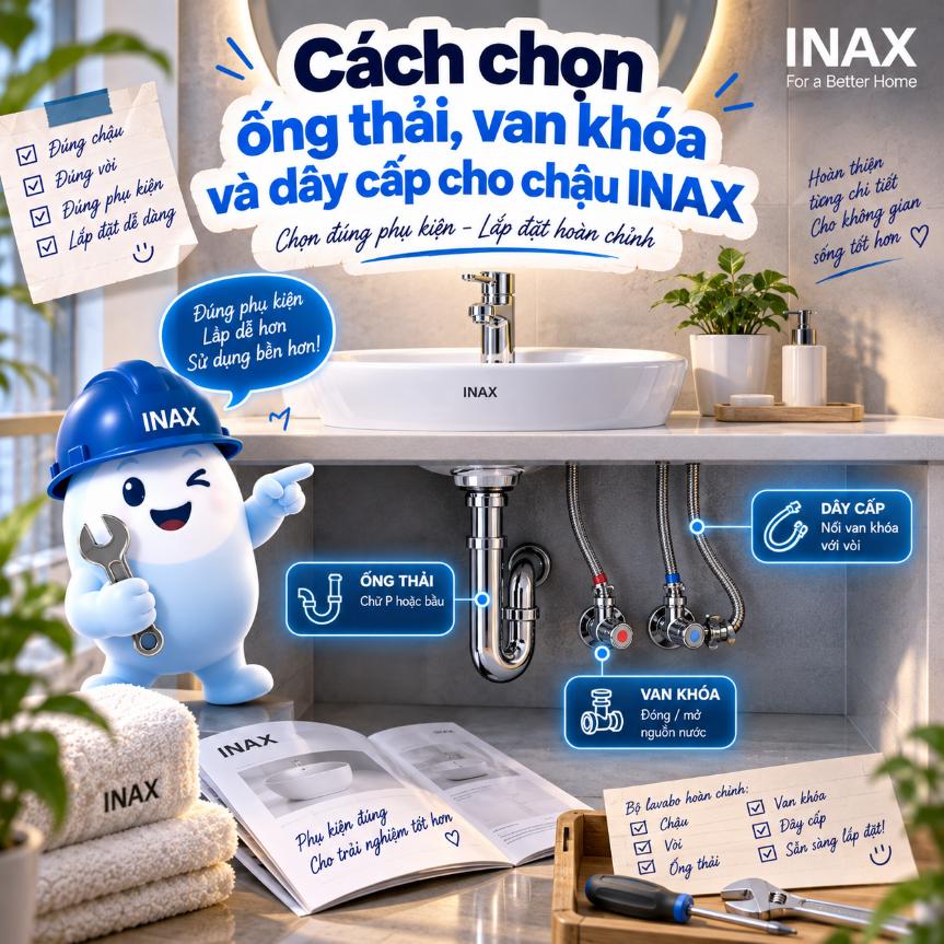 Cách chọn ống thải, van khóa và dây cấp cho chậu INAX
