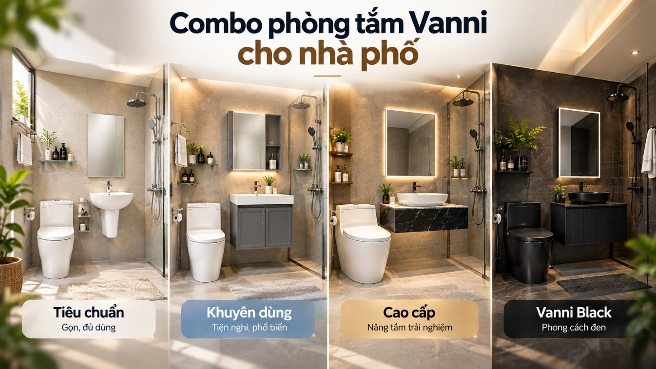 Combo phòng tắm Vanni cho nhà phố – Tiêu chuẩn, Khuyên dùng, Cao cấp & Vanni Black