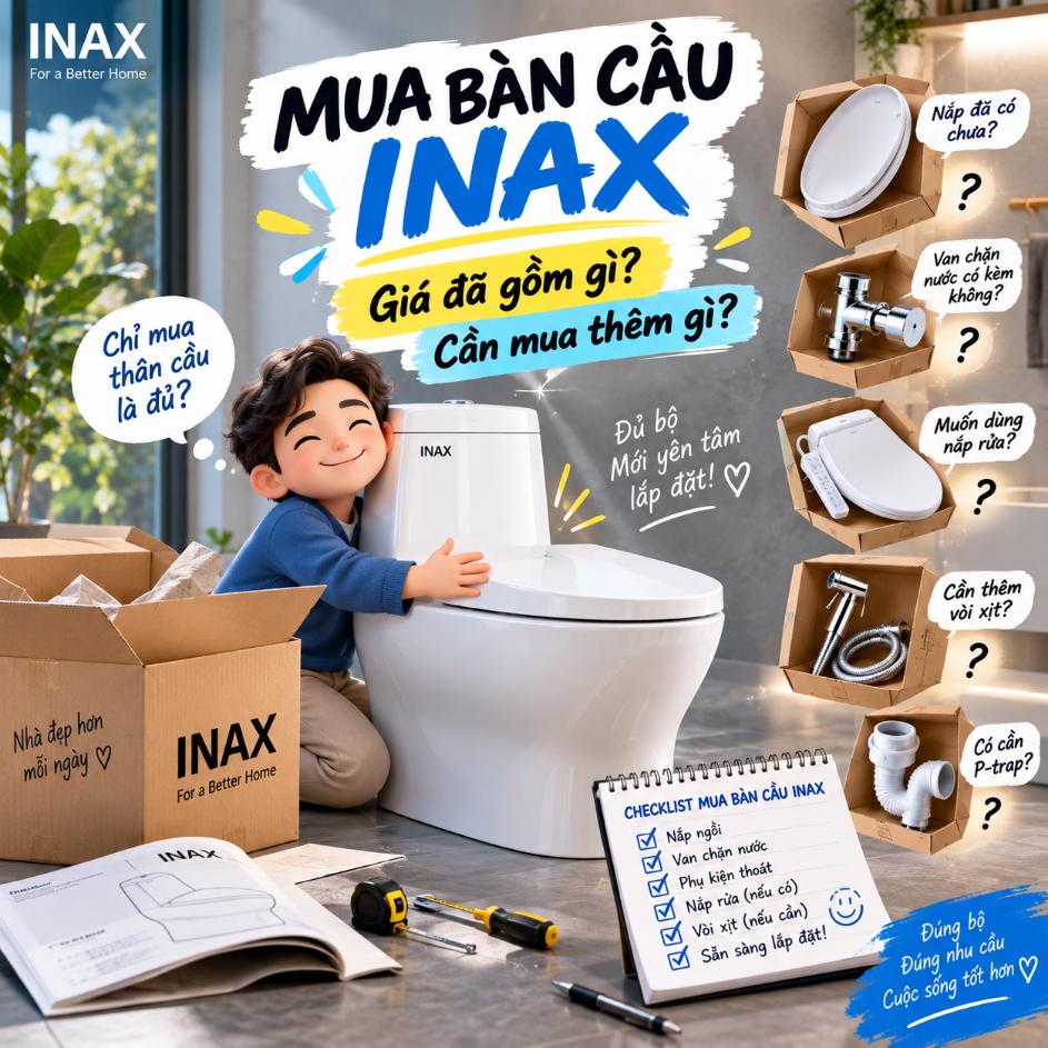 Mua bàn cầu INAX: Giá đã gồm gì, cần mua thêm gì?