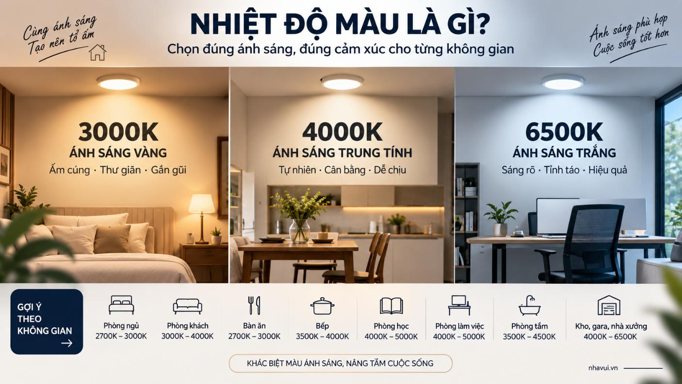Nhiệt độ màu là gì? Cách chọn ánh sáng vàng, trung tính và trắng