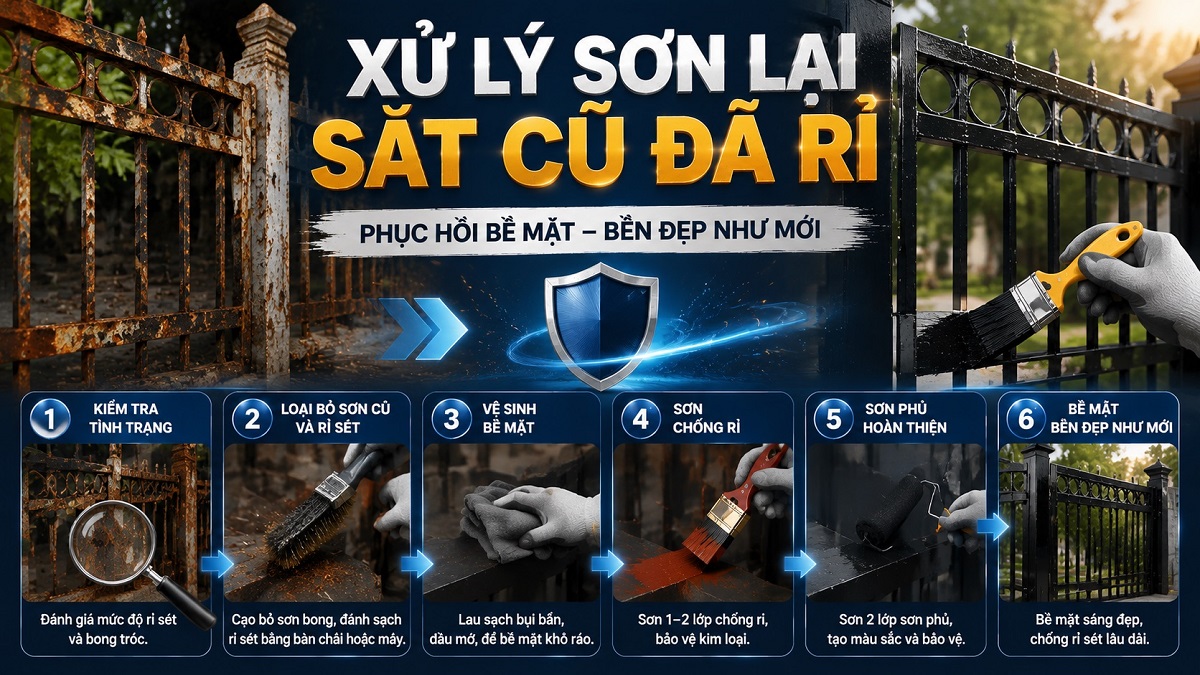 Xử lý sơn lại sắt cũ đã rỉ: Quy trình phục hồi bề mặt bền đẹp