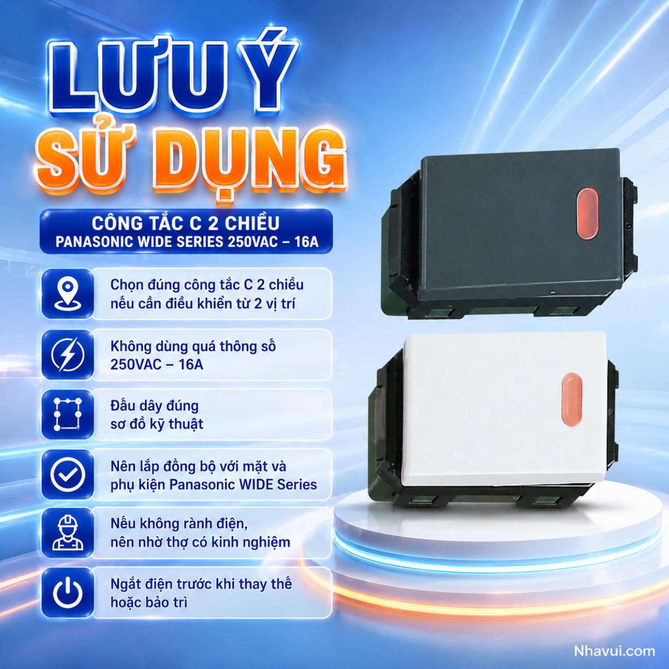 Công tắc C 2 chiều có đèn báo khi OFF Panasonic Wide Series