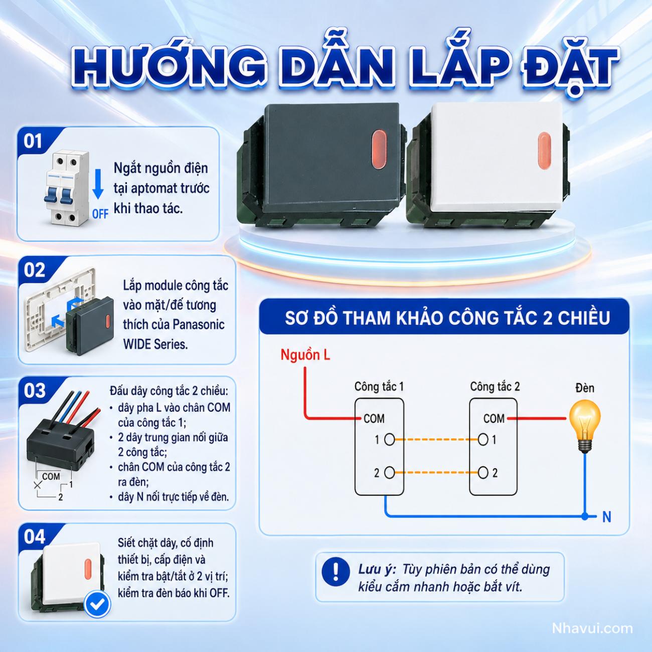 Công tắc C 2 chiều có đèn báo khi OFF Panasonic Wide Series