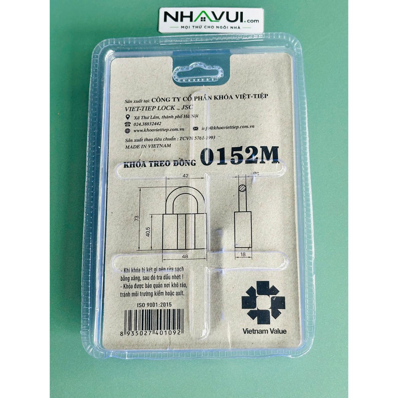 Khóa treo đồng thường Việt Tiệp 0152M 5 phân chìa