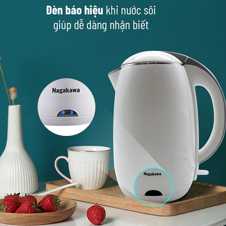 Ấm siêu tốc 2 lớp Nagakawa NAG0314 1.8 lít, ruột inox, tự ngắt