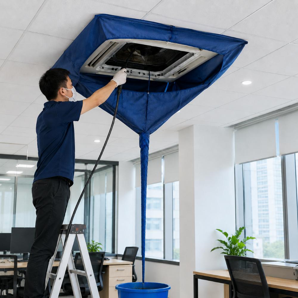 Áo vệ sinh máy lạnh âm trần/áp trần 2.1m đuôi 5m vải tổ ong