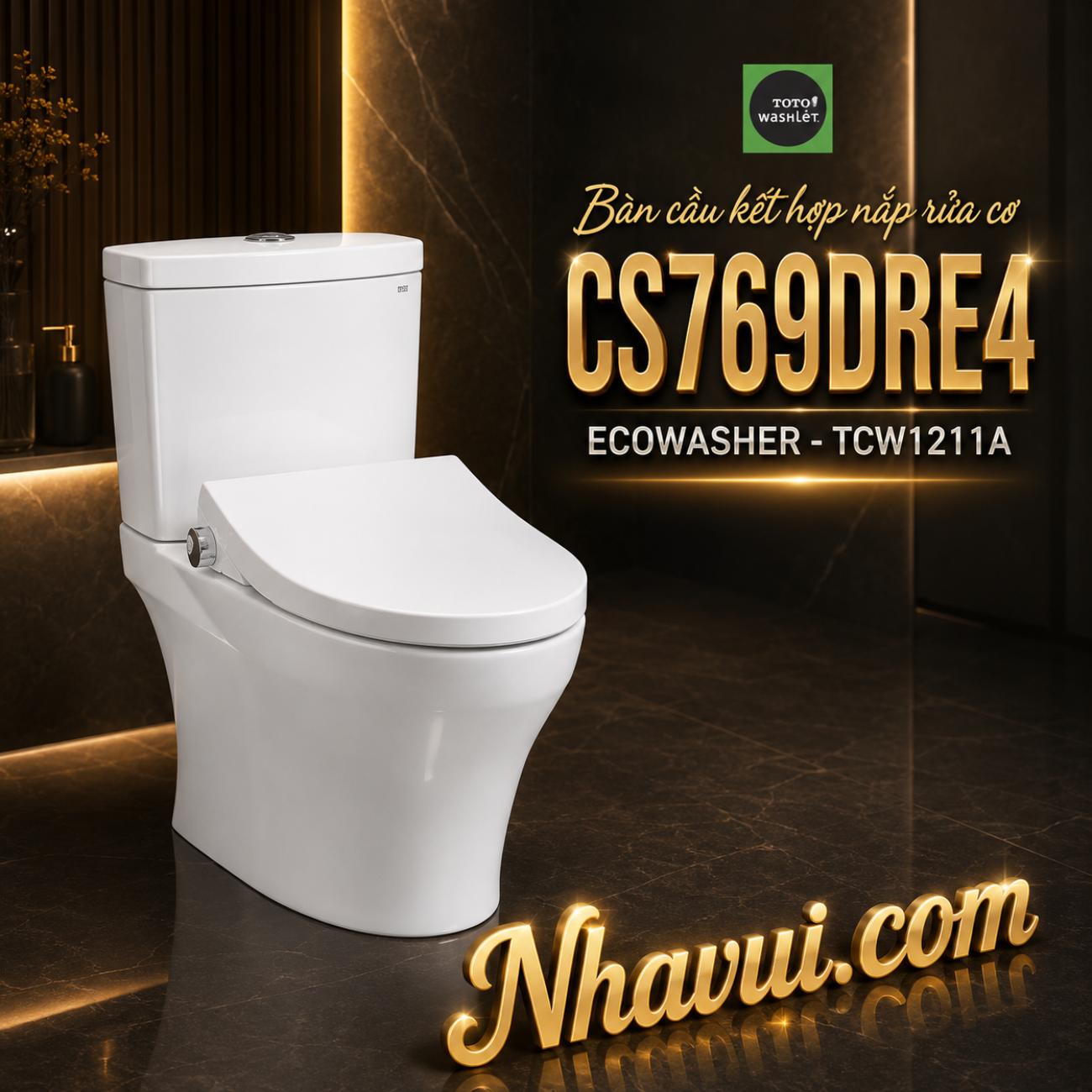 Bàn cầu kết hợp nắp rửa cơ TOTO CS769DRE4 ECOWASHER TCW1211A