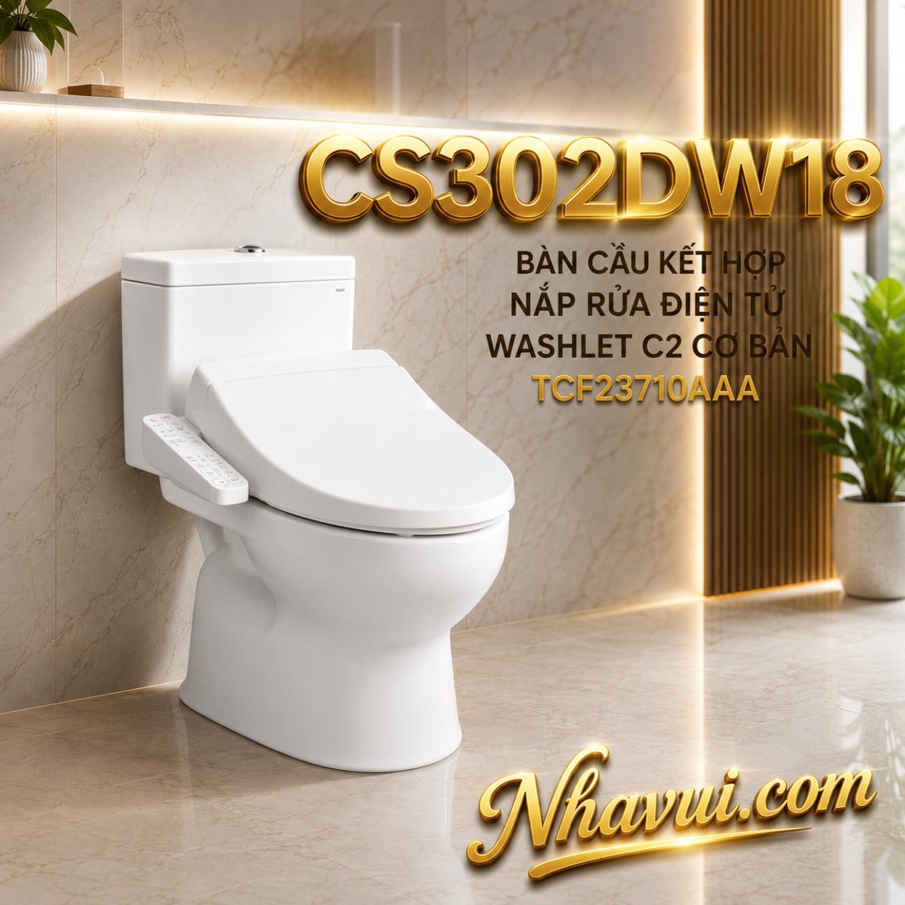 Bàn cầu kết hợp nắp rửa điện tử TOTO CS302DW18 WASHLET C2 cơ bản TCF23710AAA