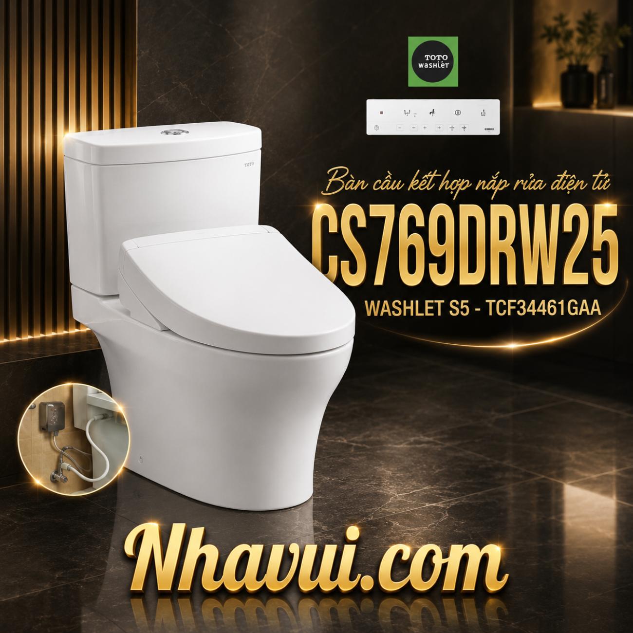 Bàn cầu kết hợp nắp rửa điện tử TOTO CS769DRW25 WASHLET dòng S5 TCF34461GAA