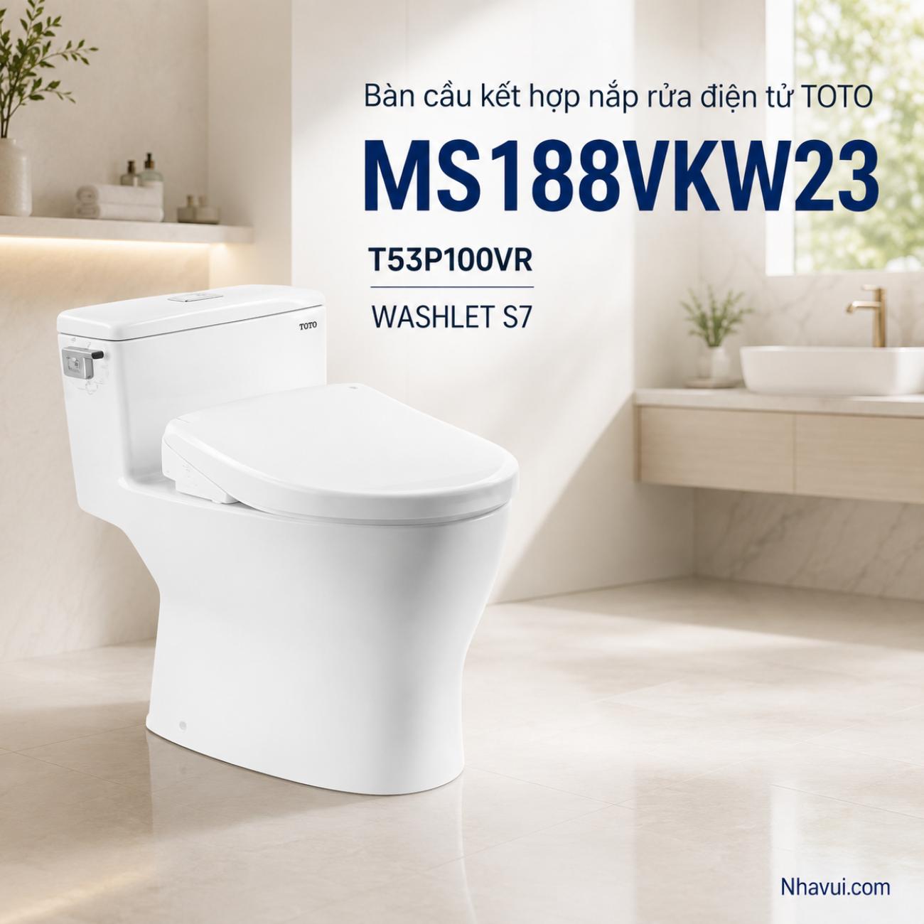Bàn cầu kết hợp nắp rửa điện tử TOTO MS188VKW23 T53P100VR WASHLET S7