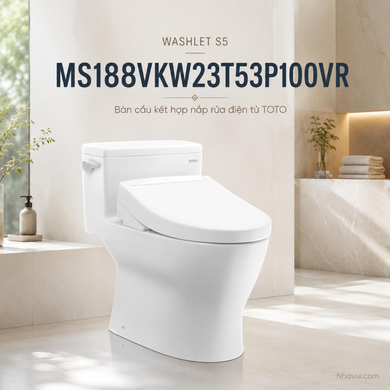 Bàn cầu kết hợp nắp rửa điện tử TOTO MS188VKW23T53P100VR WASHLET S5, xả Tornado 4.8L