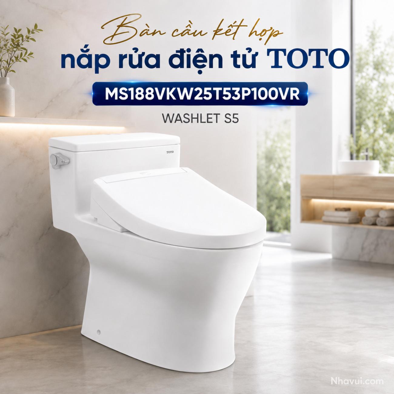 Bàn cầu kết hợp nắp rửa điện tử TOTO MS188VKW25 T53P100VR WASHLET S5