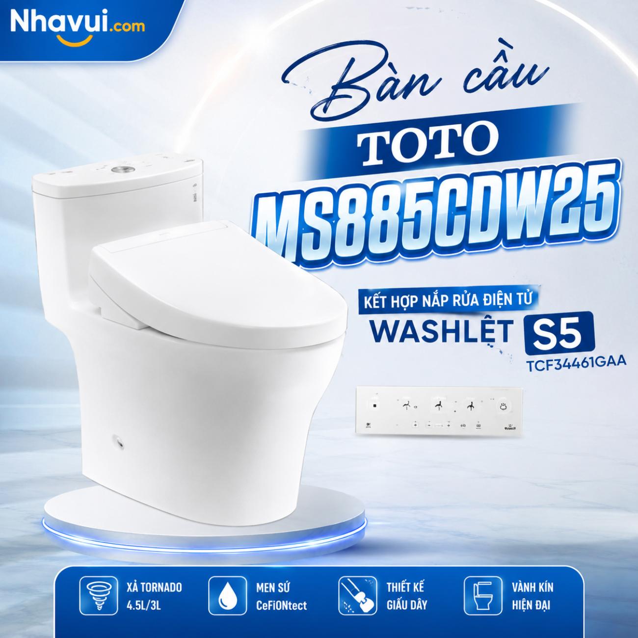 Bàn cầu kết hợp nắp rửa điện tử TOTO MS885CDW25 WASHLET dòng S5 TCF34461GAA