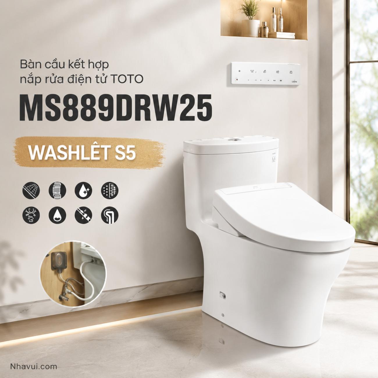 Bàn cầu kết hợp nắp rửa điện tử TOTO MS889DRW25 WASHLET S5