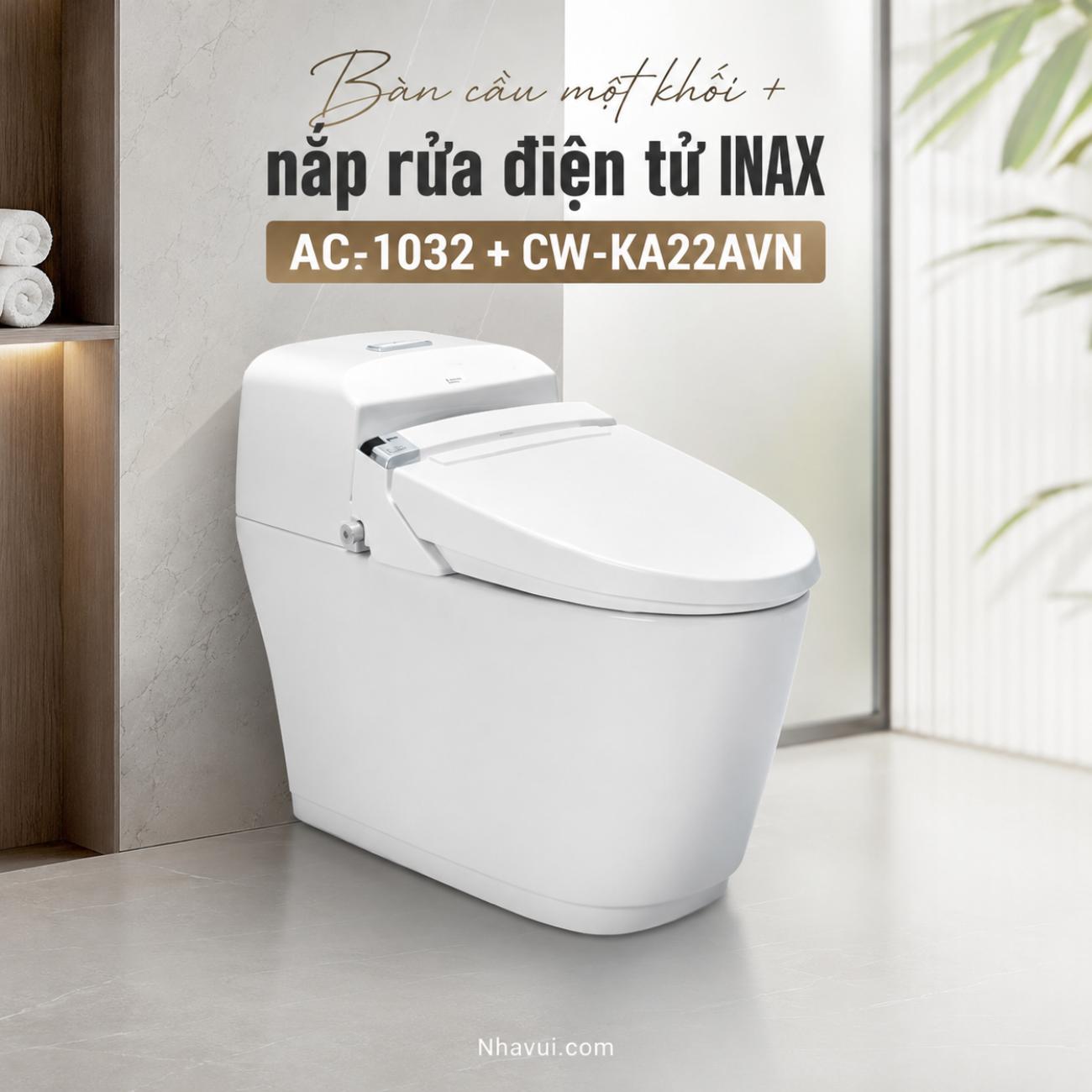 Bàn cầu một khối INAX AC-1032VN kết hợp nắp rửa điện tử INAX CW-KA22AVN
