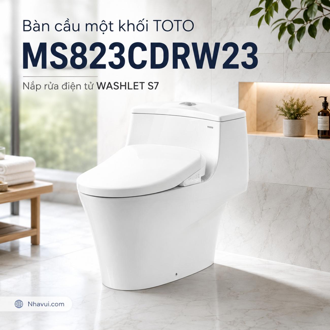Bàn cầu một khối TOTO MS823CDRW23 kết hợp nắp rửa điện tử WASHLET S7