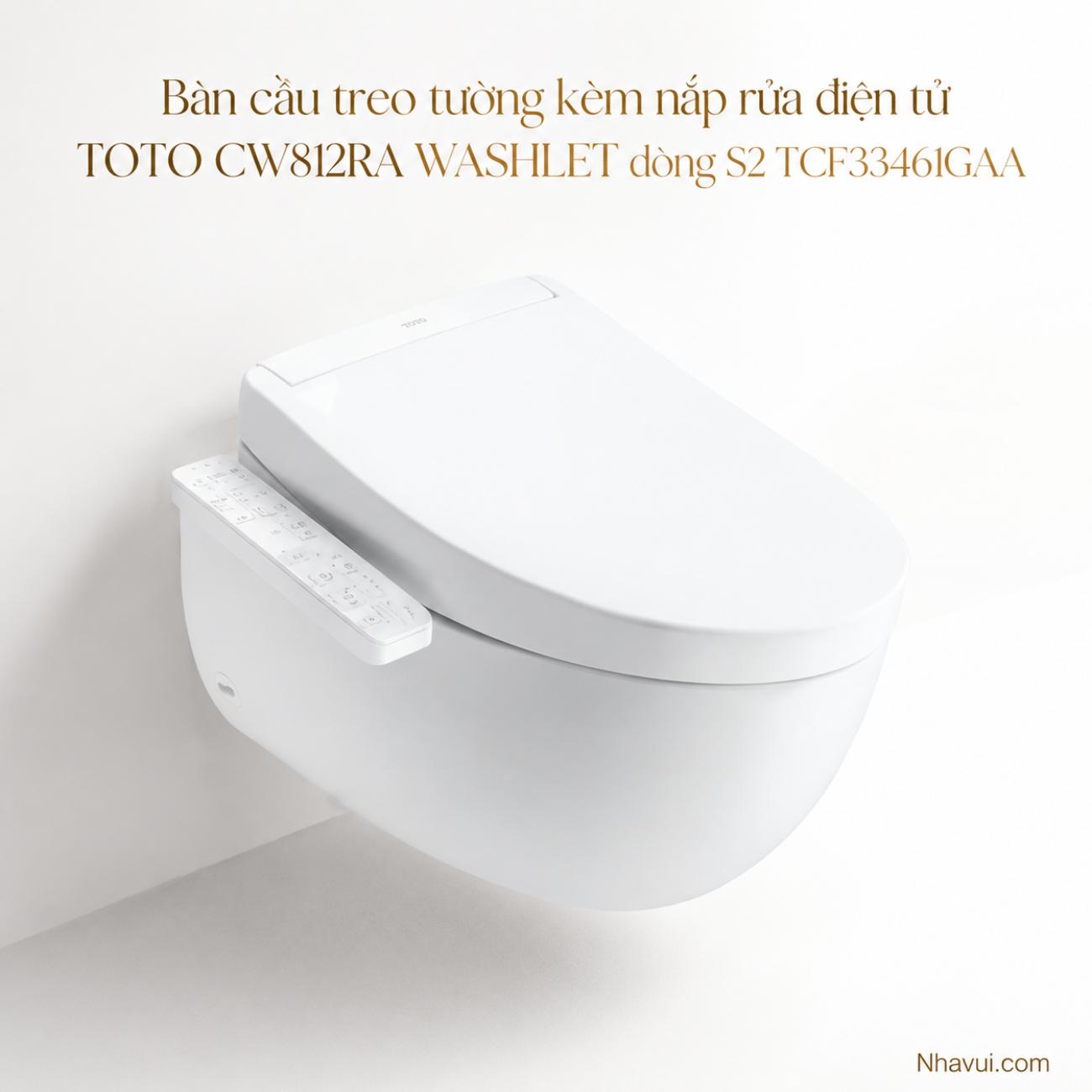 Bàn cầu treo tường kèm nắp rửa điện tử TOTO CW812RA WASHLET dòng S2 TCF33461GAA