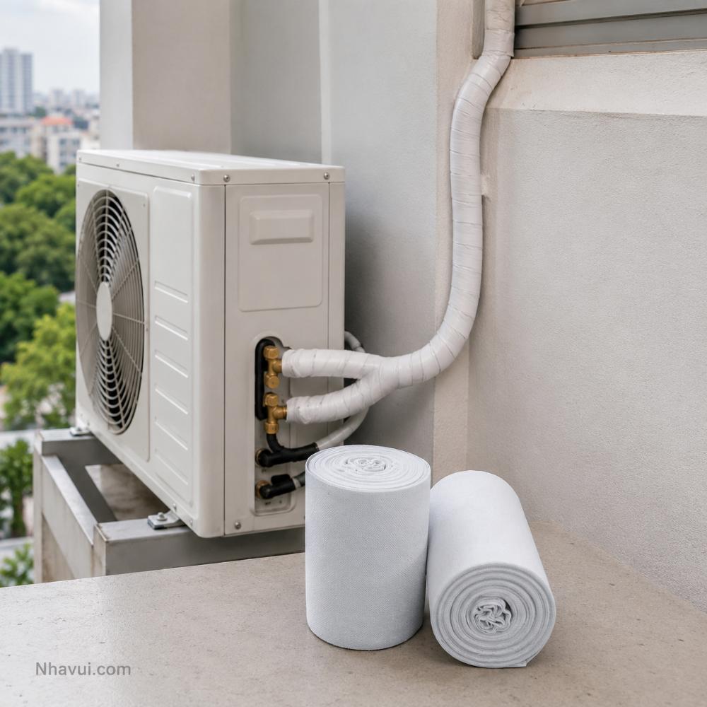 Băng cuốn ống đồng điều hòa màu trắng 8cm dài 10m