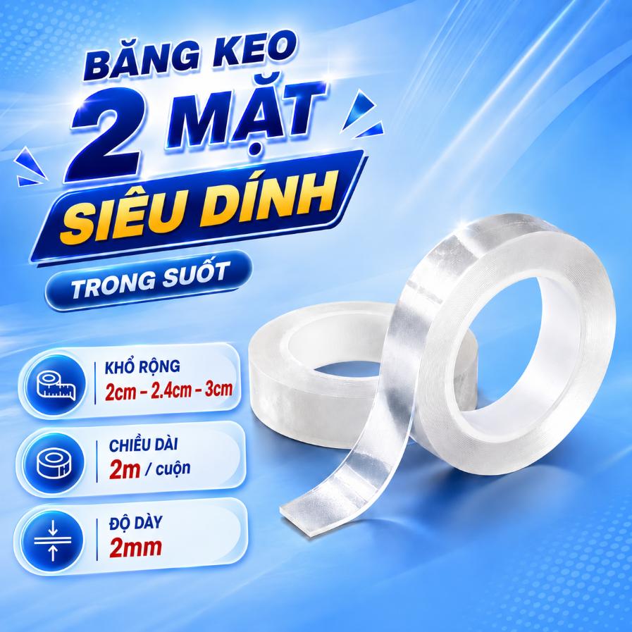 Băng keo 2 mặt siêu dính trong suốt