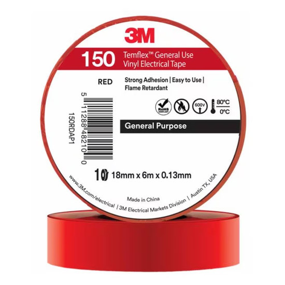 Băng keo điện 3M Temflex 150 màu đỏ khổ 18 mm