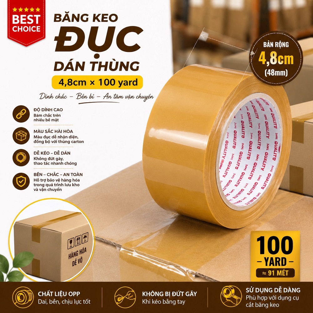 Băng keo đục dán thùng 4,8cm × 100 yard