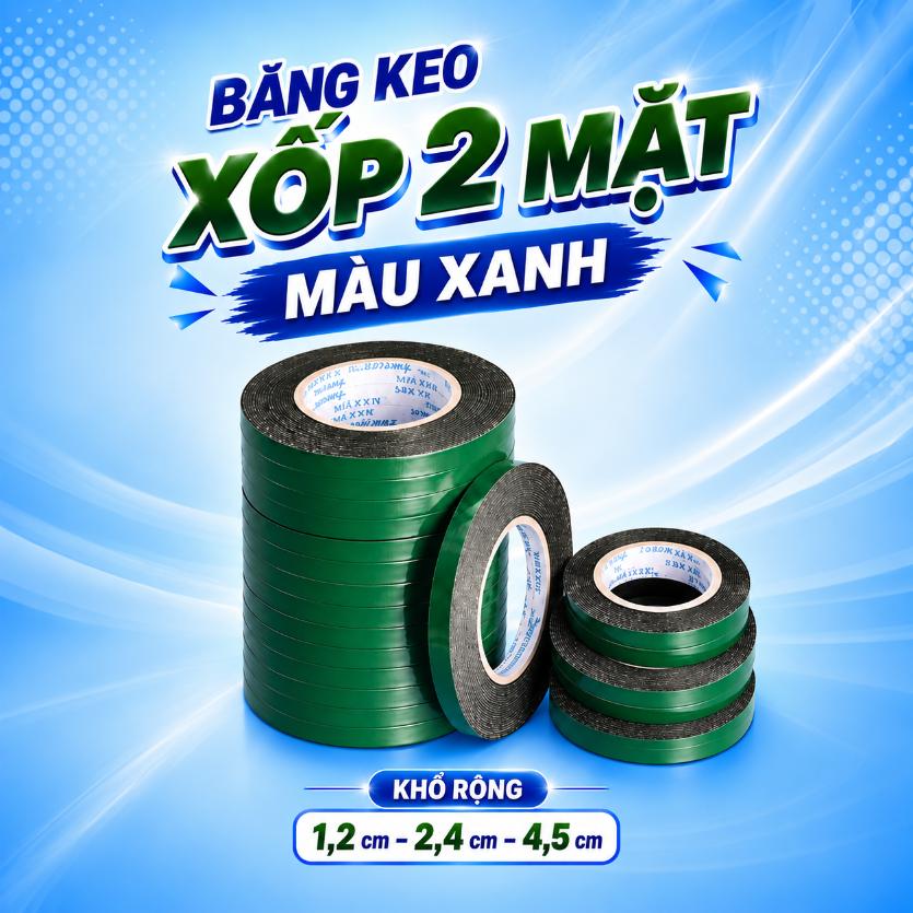 Băng keo xốp 2 mặt màu xanh