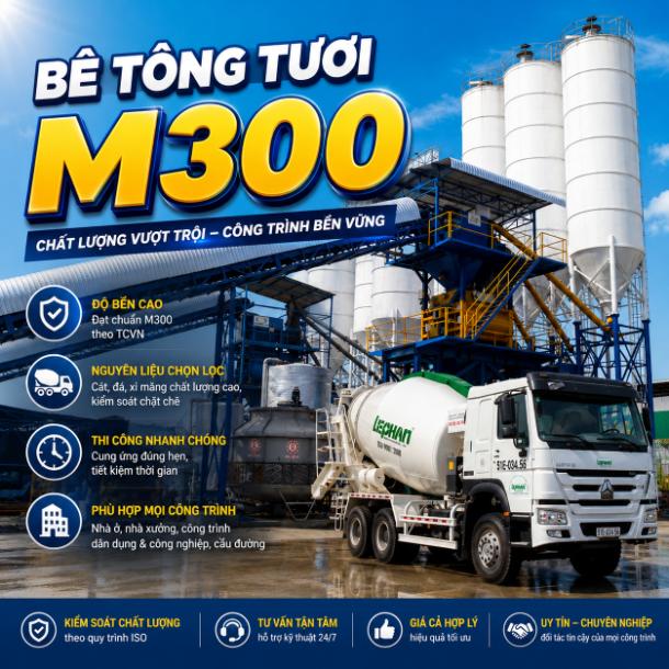 Bê tông tươi M300 Lê Phan – Bê tông B22.5 độ sụt 12±2 cho cột, dầm, sàn chịu lực