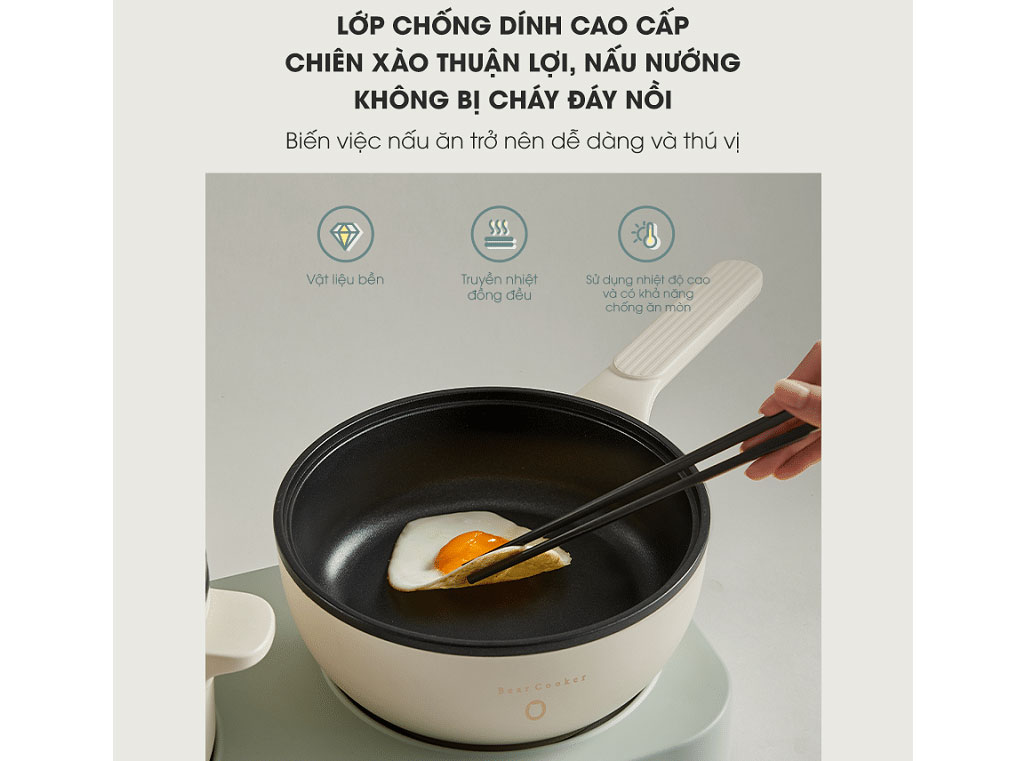Bếp điện đôi đa năng Bear SB-BD02N kèm nồi inox và chảo chống dính