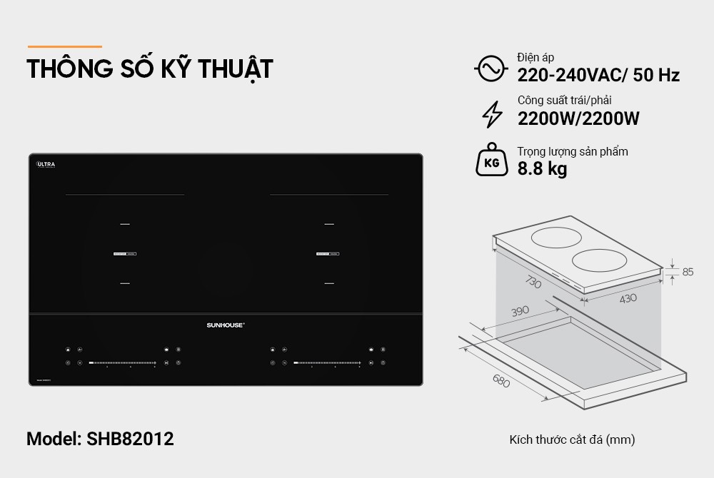 Bếp đôi điện từ Sunhouse SHB82012 Inverter