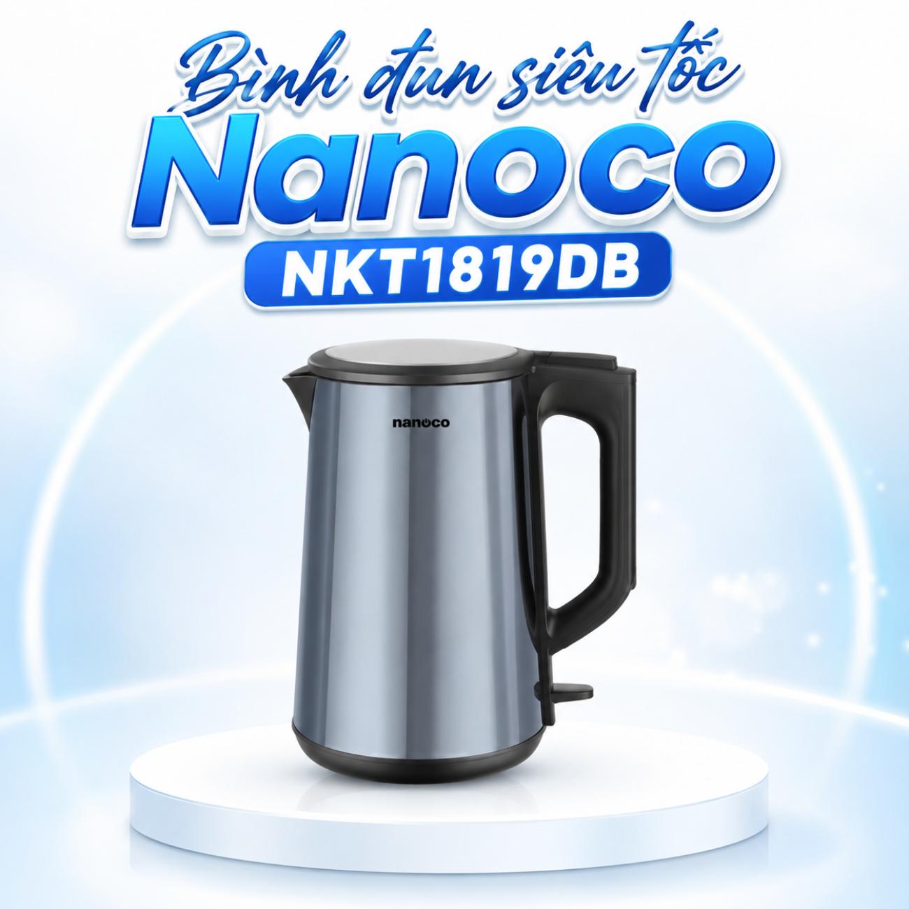 Bình đun siêu tốc Nanoco NKT1819DB màu xanh đen và NKT1819GL màu vàng đồng