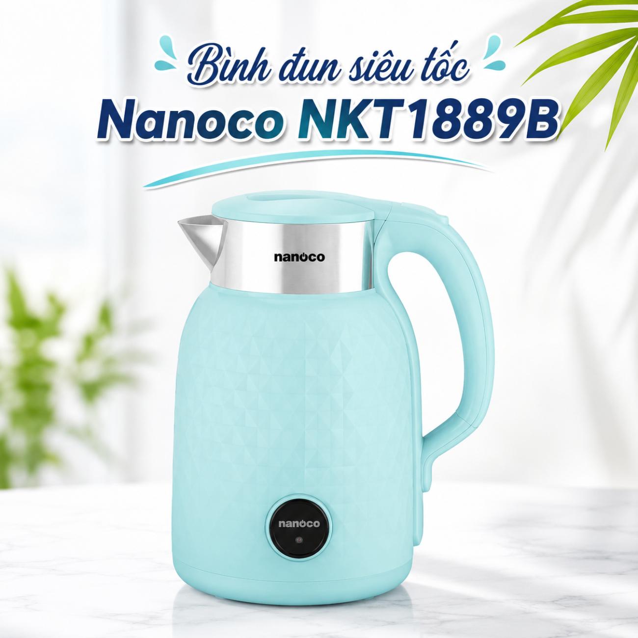 Bình đun siêu tốc Nanoco NKT1889B màu xanh và NKT1889Y màu vàng
