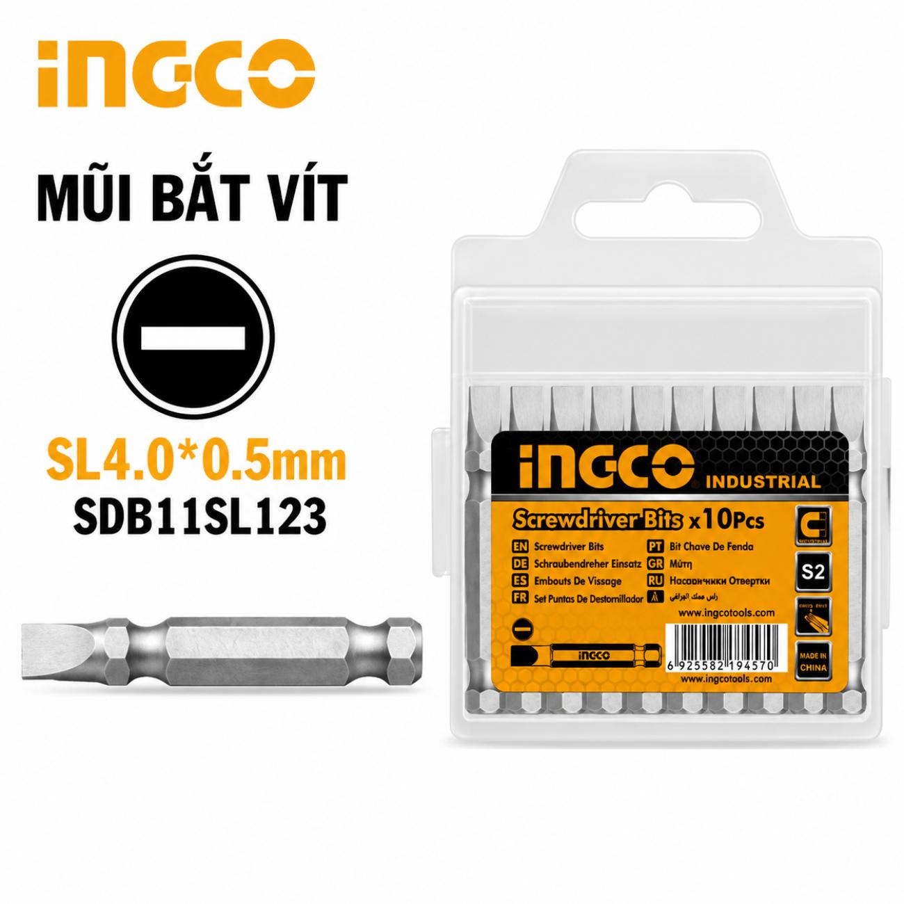 Bộ 10 mũi bắt vít dẹp SL4.0x0.5x50mm Ingco SDB11SL123