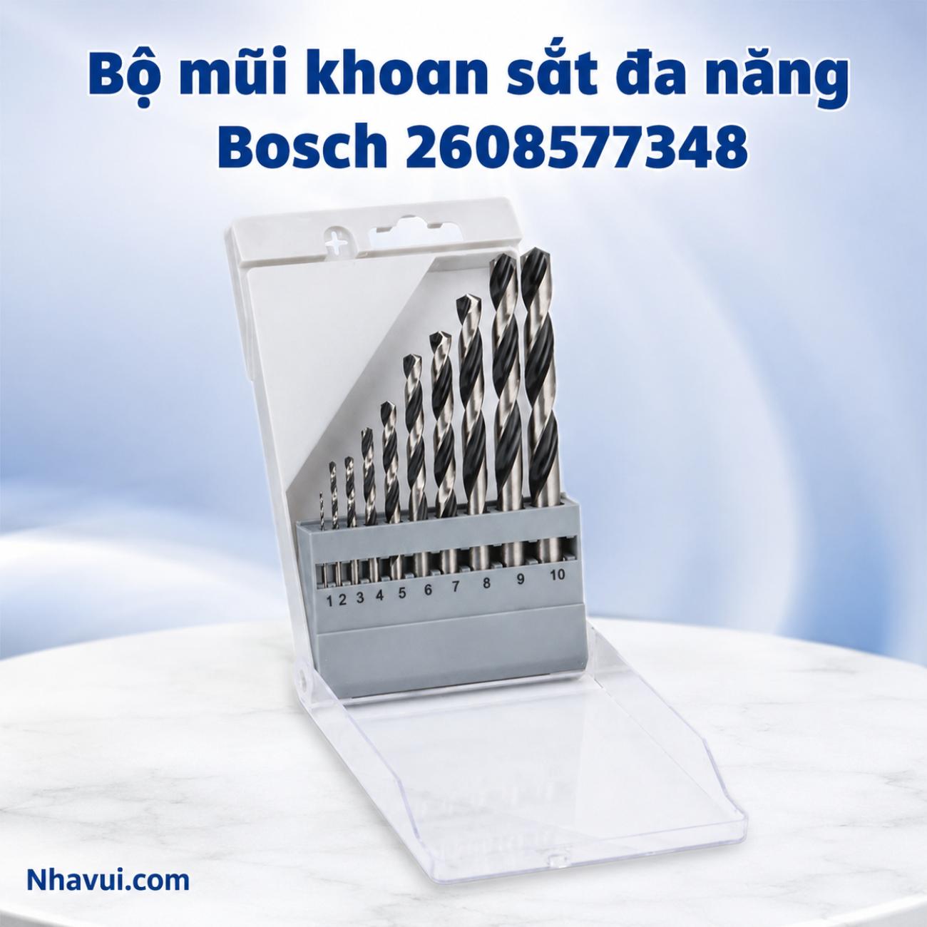 Bộ 10 mũi khoan sắt đa năng Bosch HSS-R 1–10mm 2608577348