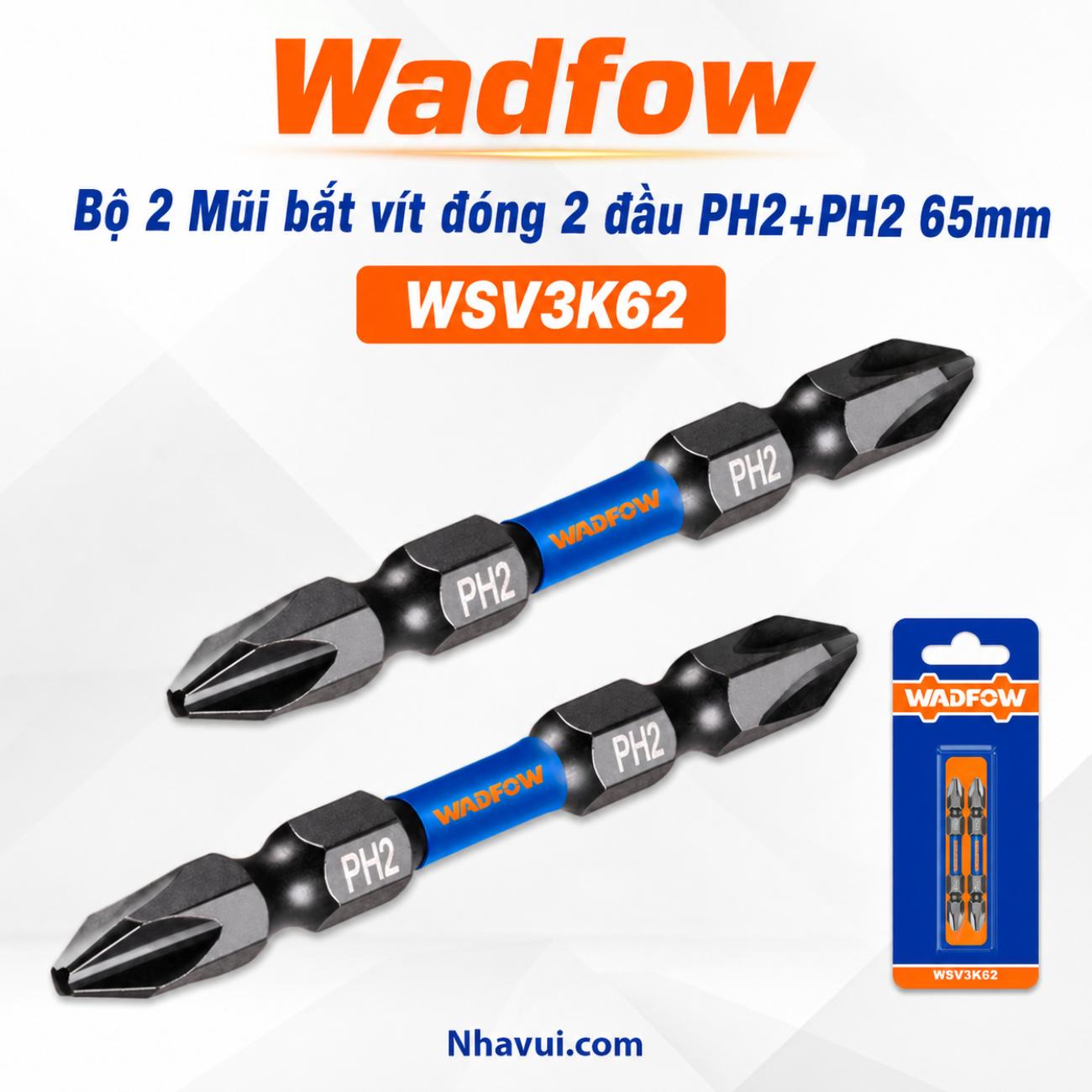 Bộ 2 mũi bắt vít đóng 2 đầu PH2+PH2 65mm Wadfow WSV3K62