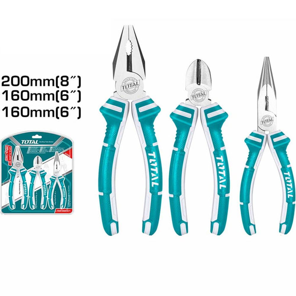 Bộ 3 kìm Total THT1K0301: kìm răng 8", kìm cắt 6", kìm mũi dài 6"