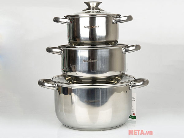 Bộ 3 nồi inox 4 đáy Nagakawa NAG1304