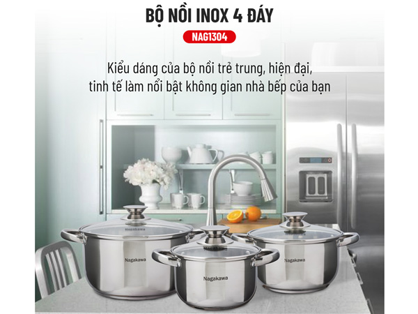 Bộ 3 nồi inox 4 đáy Nagakawa NAG1304