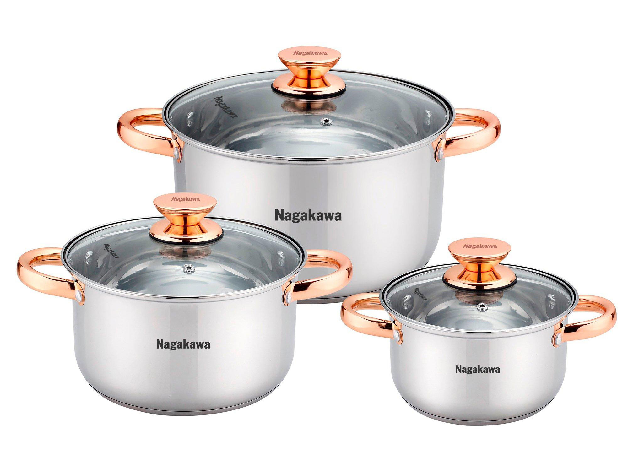 Bộ 3 nồi inox 4 đáy Nagakawa NAG1306 (16, 20, 24cm)