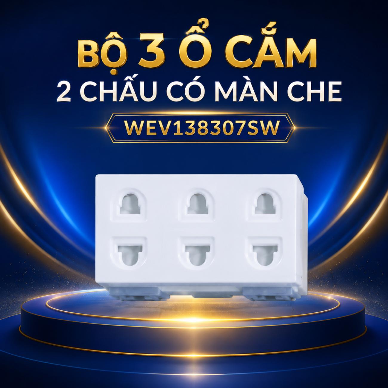 Bộ 3 ổ cắm Panasonic WEV138307SW 2 chấu có màn che, bắt vít, 250VAC-16A