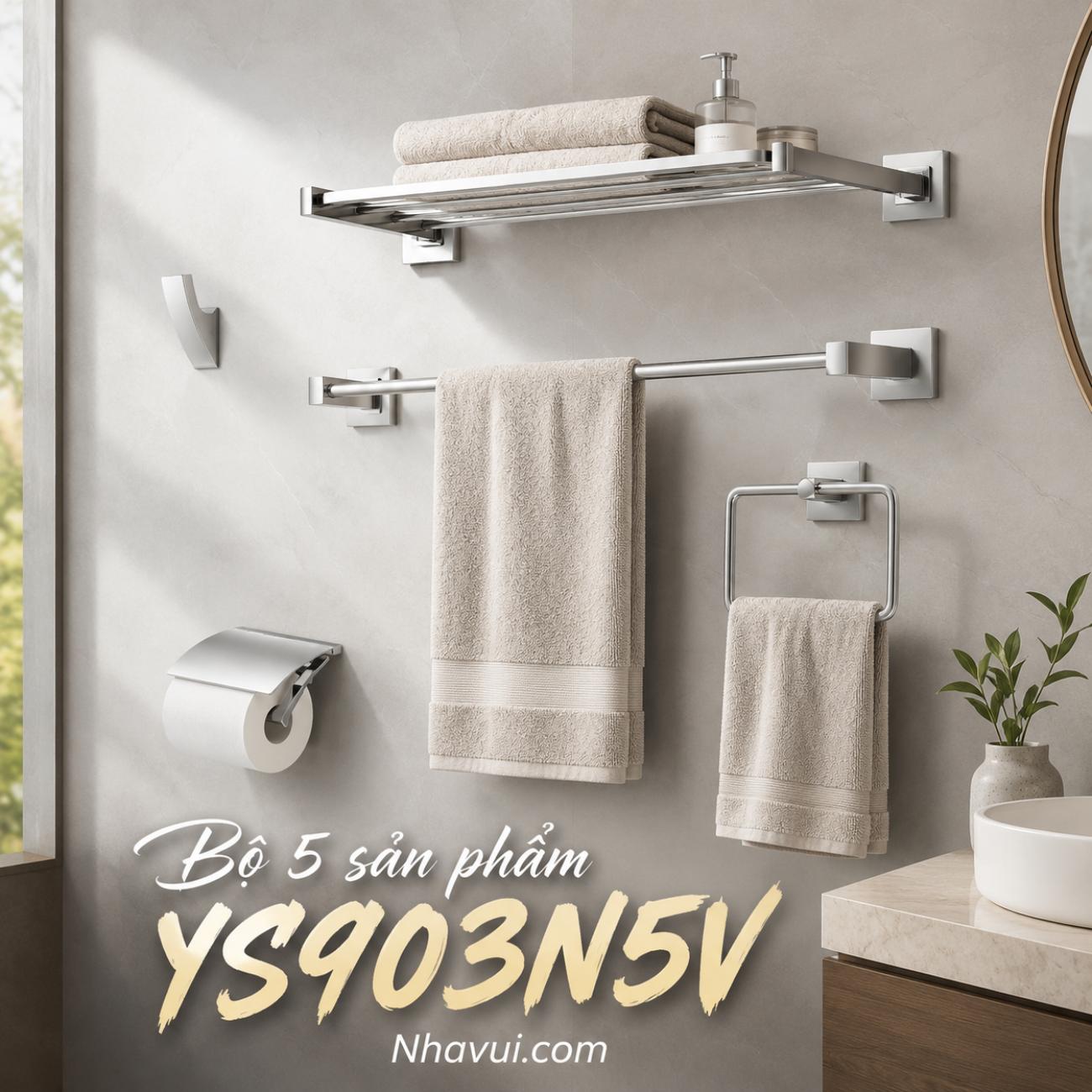 Bộ 5 sản phẩm TOTO YS903N5V kiểu vuông hoàn thiện phòng tắm hiện đại
