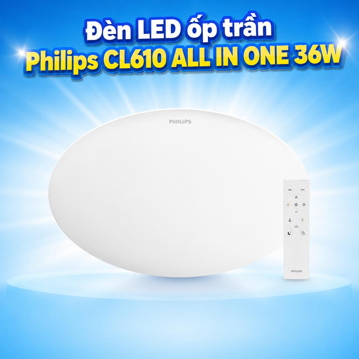 Bộ đèn LED ốp trần Philips CL610 ALL IN ONE 36W có remote