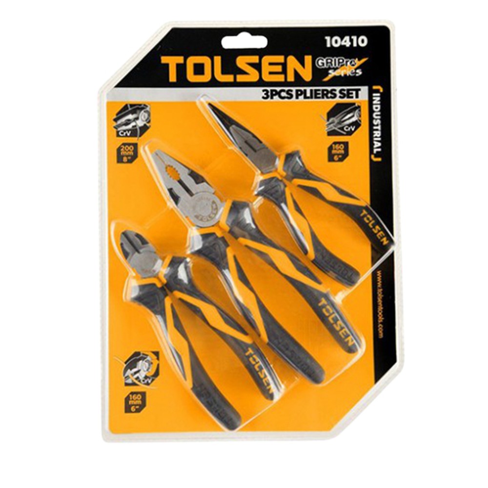 Bộ kìm 3 chi tiết Tolsen 10410 (kìm cắt, kìm răng, kìm nhọn)
