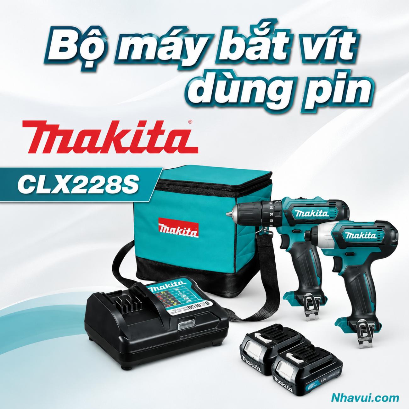 Bộ máy khoan búa và bắt vít dùng pin Makita CLX228S 12Vmax