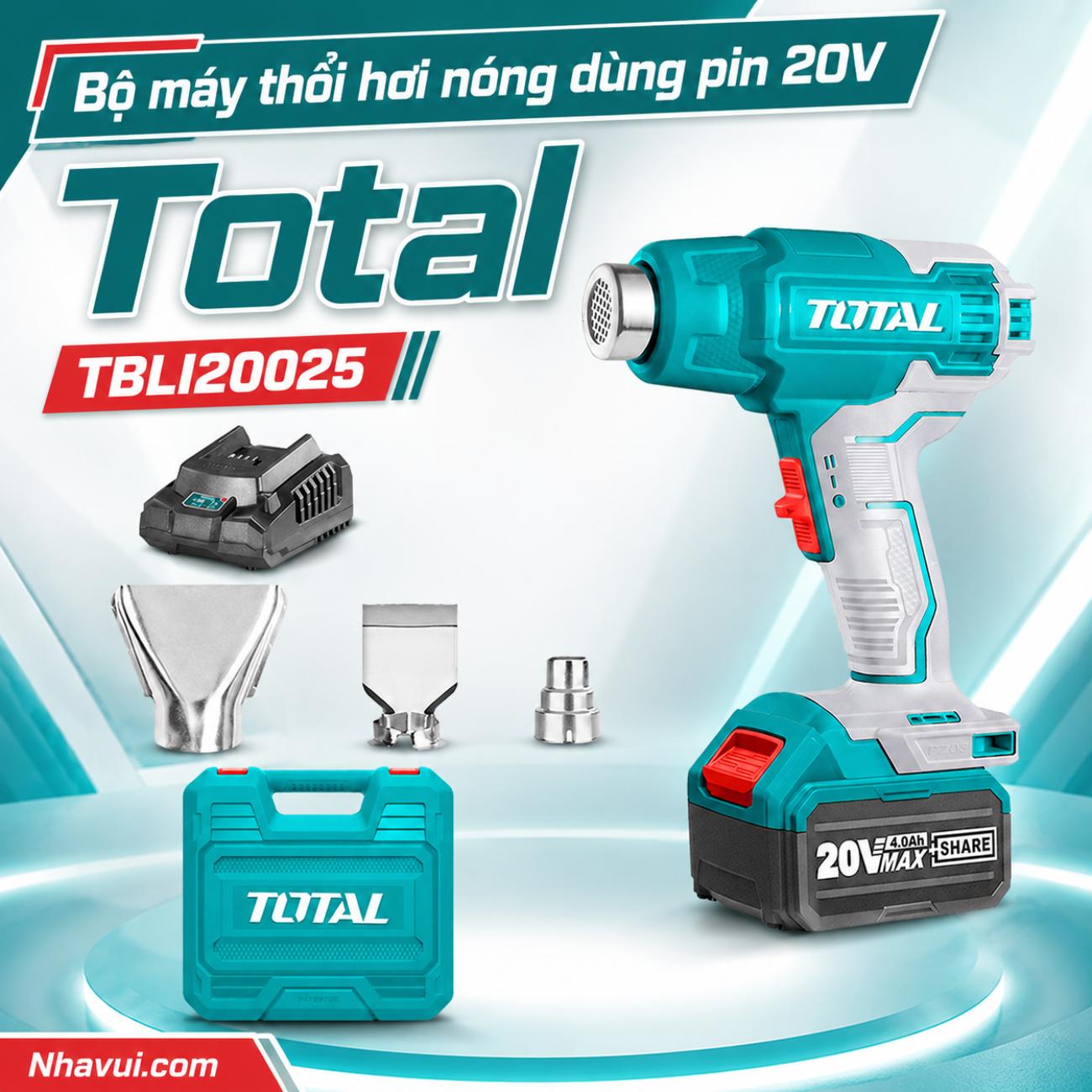 Bộ máy thổi hơi nóng dùng pin 20V Total TBLI20025
