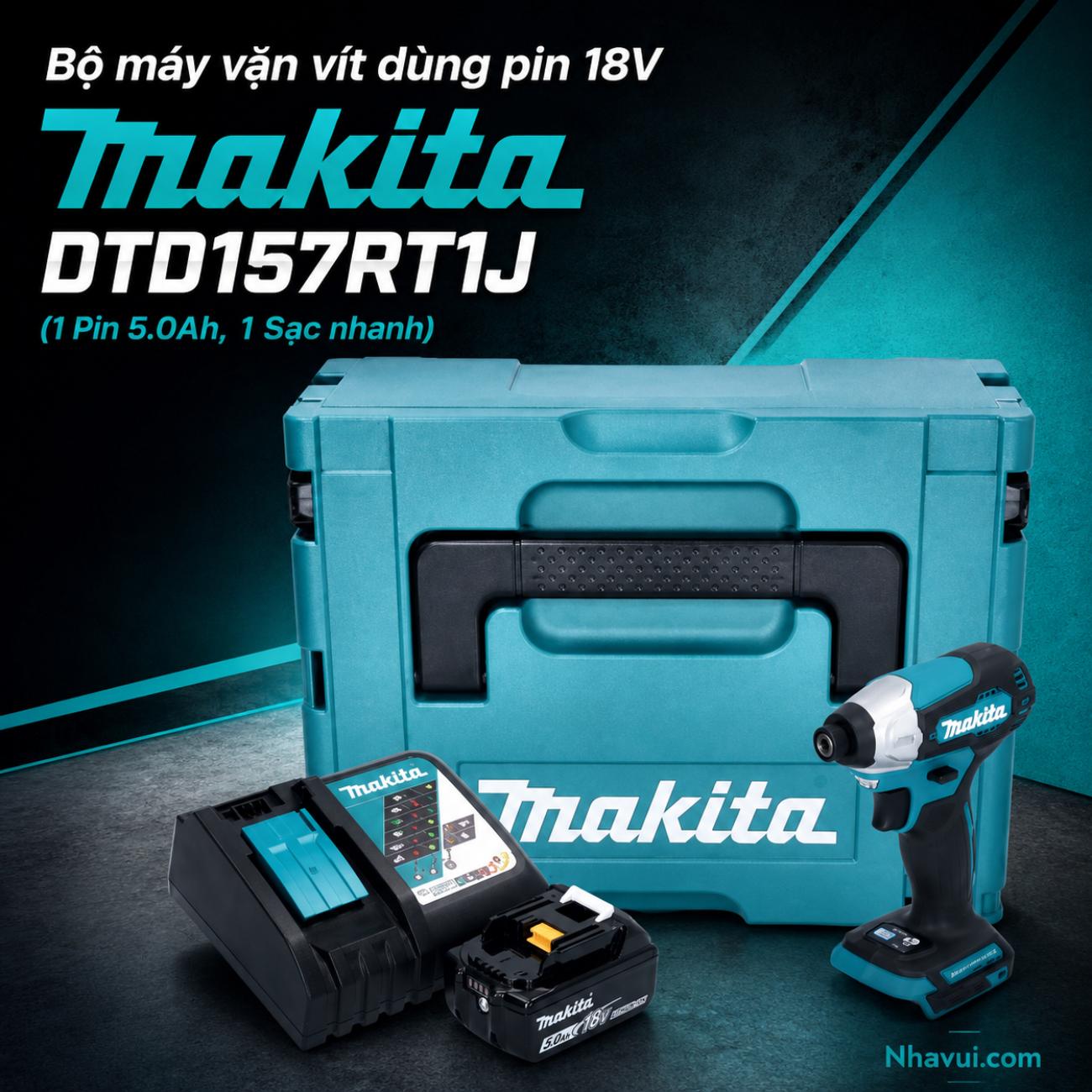 Bộ máy vặn vít dùng pin 18V Makita DTD157RT1J (1 Pin 5.0Ah, 1 Sạc nhanh)