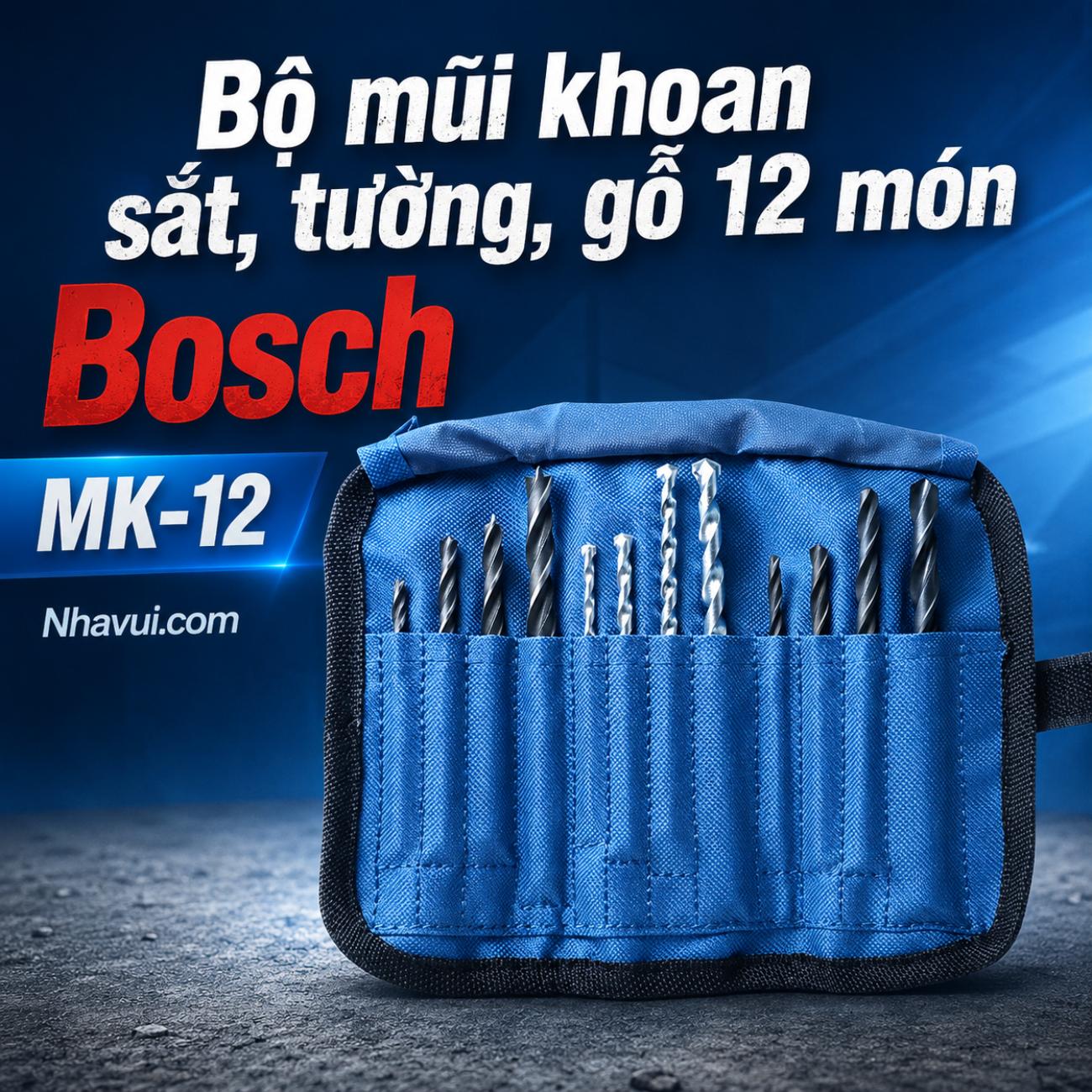 Bộ mũi khoan sắt, tường, gỗ 12 món Bosch MK-12